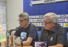 Conférence de presse. Présentation du nouvel entraîneur du GF38 avec Olivier Frapolli et Max Marty